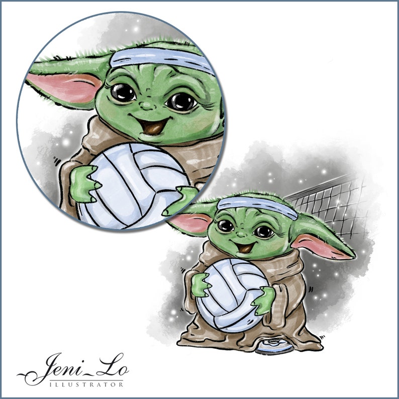 Baby Yoda Volleyball player Sublimation PNG JPG Design ...