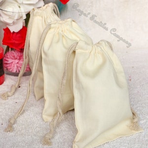 Canvas Cotton Bags (3x5 Inches): Beige Storage Pouches Double Drawstring Bags (W7cm*H12cm)