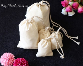 W12cm*H17cm Natural Cotton Single Drawstring Bags | Eco-friendly Reusable Bags (5x7 Inches) Qty: 25, 50, 100, 200 [Worldwide]