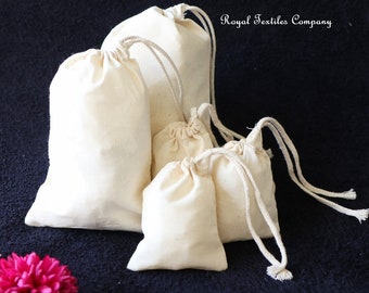 W15cm*H20cm Natural Cotton Single Drawstring Bags | Eco-friendly Reusable Bags (6x8 Inches). Qty: 25, 50, 100, 200 [Worldwide]