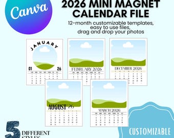 2026 Mini Calendar Template Magnet Editable Canva Printable Customizable File