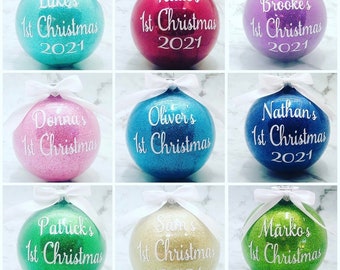 Personalised First Christmas Bauble / Baby 1st Christmas / 1st Christmas Glitter Bauble / First Christmas Ornament/ 1st Christmas Decoration