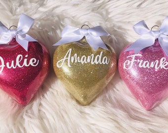 Personalised Christmas Bauble Love Heart / Christmas Glitter Baubles / Personalised Bauble / Christmas Ornament / Christmas Decoration