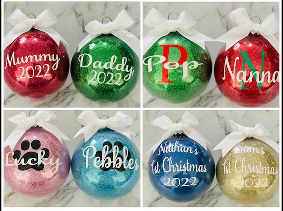 Personalised Christmas Bauble Christmas Glitter Baubles