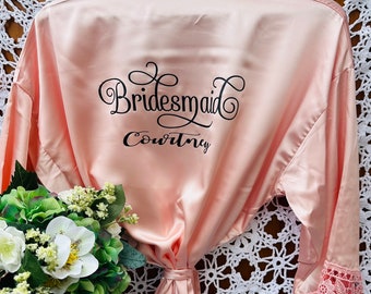 Personalised Satin Bridesmaid Robe / Satin Bridal Robe / Bridal Robe / Bridal Party Robes / Bridesmaid Gifts / Lace Robe / Wedding Robes