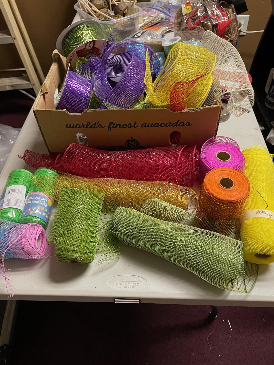 Mesh Ribbon Leftover for Crafting Various Colors Some New Rolls Wreaths ...