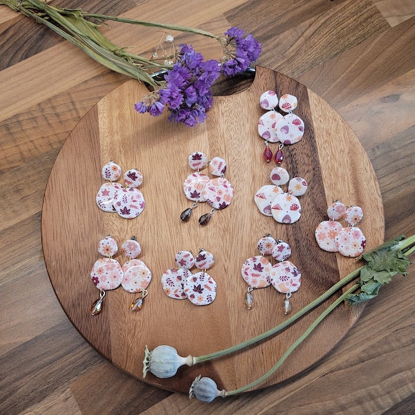 Round Autumnal Earrings, Pierced Only, Pumpkin Earrings, Mushroom Earrings, Acorn Earrings, Floral Earrings, Cute Earrings.