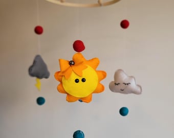 Handmade Weather Baby Mobile: Felt Clouds, Sunshine, Raindrops