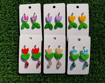 Tulip Earrings - Dangly Earrings / Pierced / Clip on / Spring / Flowers.