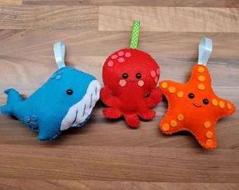 Felt Sea Creatures, Sharks, Octopus, Whale, Under the Sea, Seaside, Children's Bedroom, Nursery Decoration