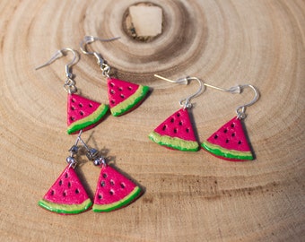 Watermelon Earrings, Fruit Earrings, Summer Earrings, Watermelon Slice, Drop Earrings, Cute Earrings.