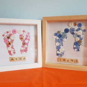 Button Art Footprints: Personalized Baby Nursery Decor, Christening Gift