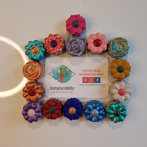 Colorful Flower Fridge Magnets: Handmade Concrete Set of 3