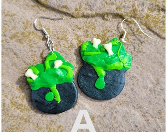 Cauldron Earrings, Spooky Earrings, Dangly Earrings, Witchy Earrings, Glow in the Dark.