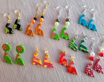 Colourful Dinosaur Earrings, Drop Earrings, Bright, Bold. Statement Earrings.