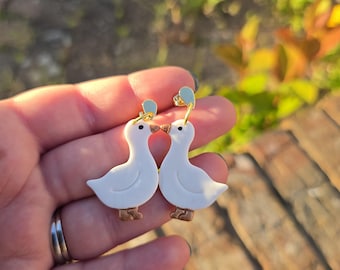 Polymer Clay Goose Earrings: Quirky Animal Jewellery, Silly Goose