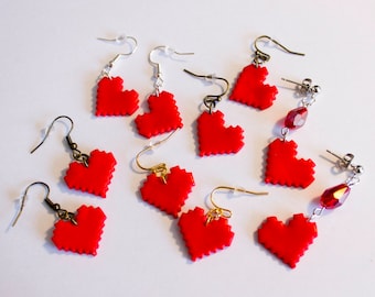 8 Bit Heart Earrings, Dangly Earrings, Gamer Earrings, Nerdy Earrings, Geeky Gift.