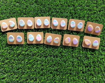 Handmade Easter Egg Stud Earrings: Pastel Clay, Hypoallergenic