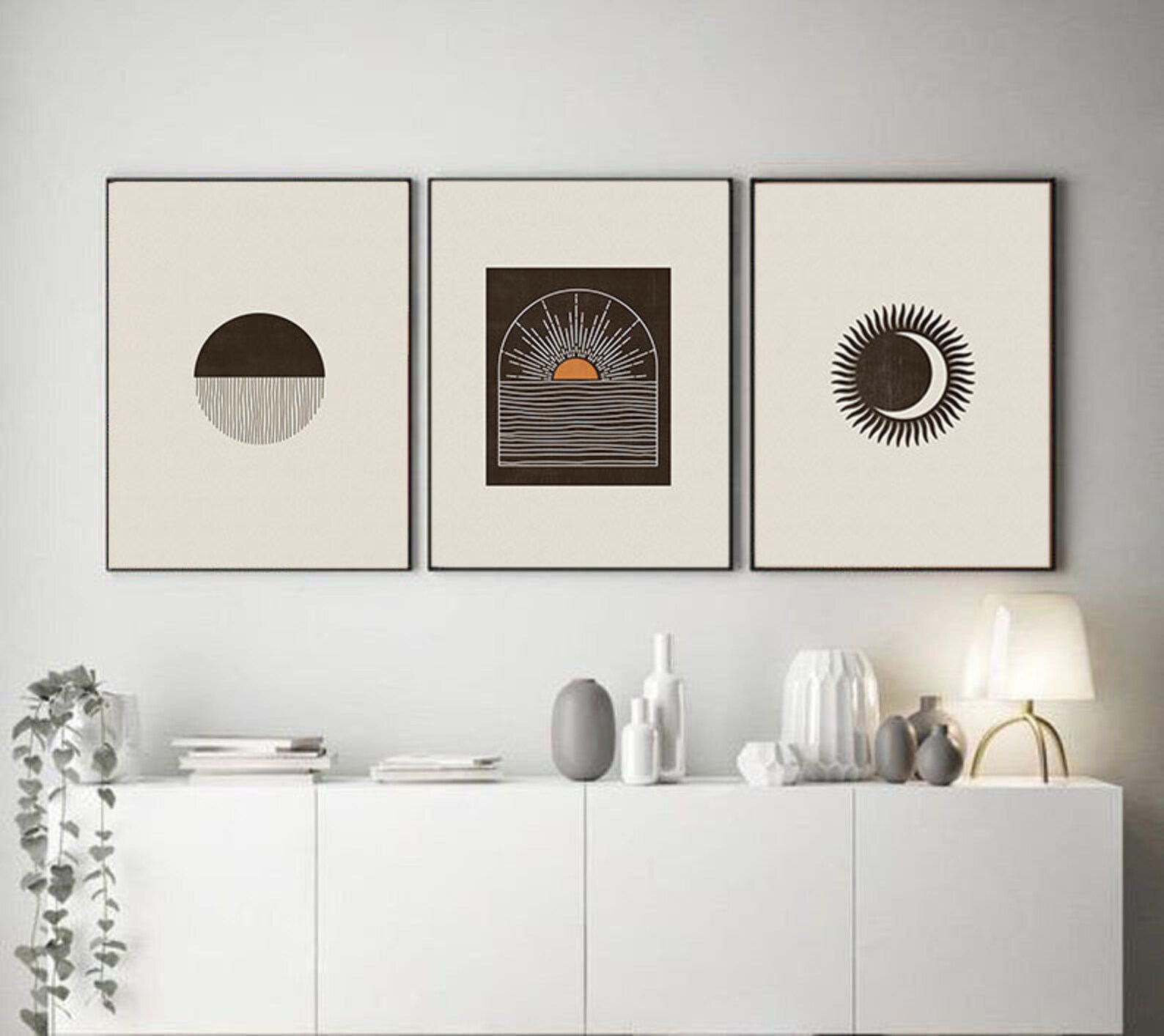 Set of 3 Abstract landscape Neutral wall art Printable wall Etsy