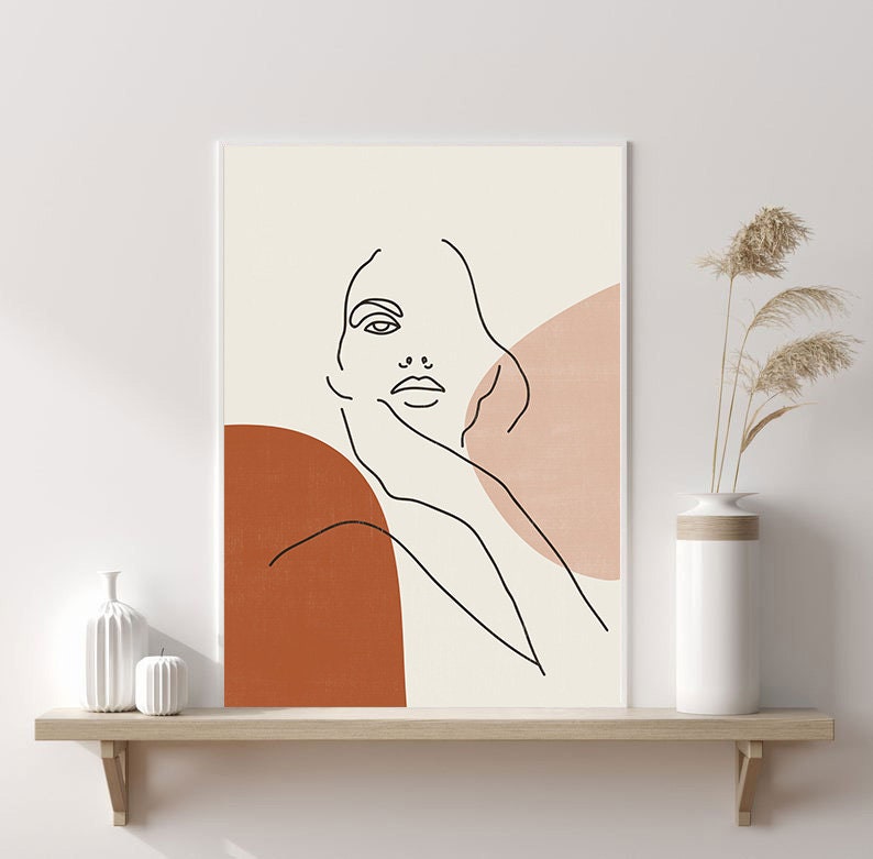 Abstract woman print line art Female face print Printable wall Etsy