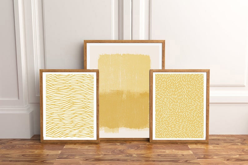 Yellow Abstract Art Print Set of 3 Boho Decor Neutral Wall Art Etsy