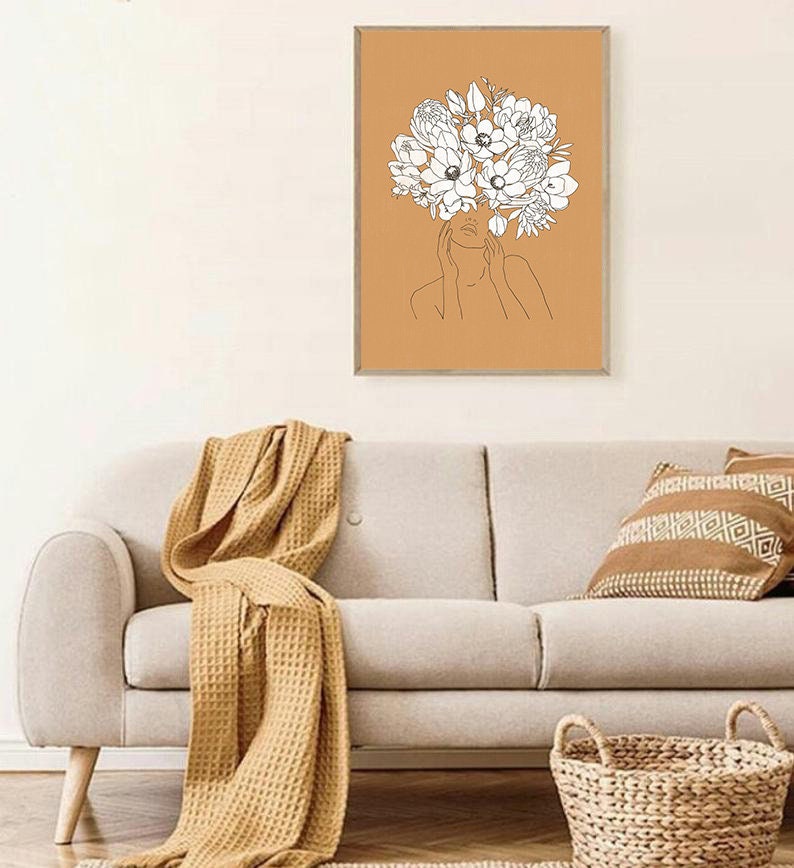 Head of flowers Women flower art Abstract woman print line art Etsy