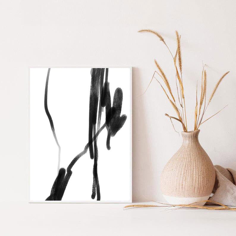 Black and white Abstract line art Line drawing Printable wall Etsy