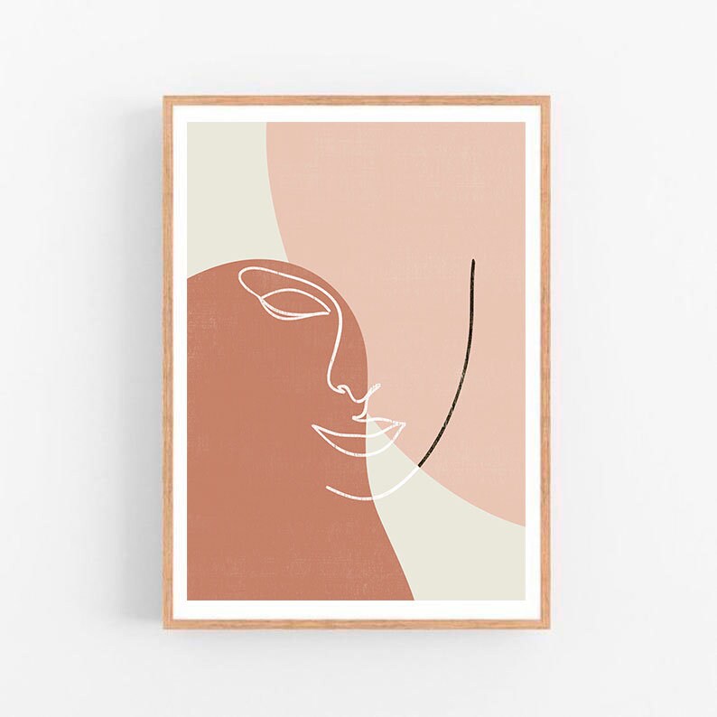 Abstract woman print line art Female face print Printable wall Etsy