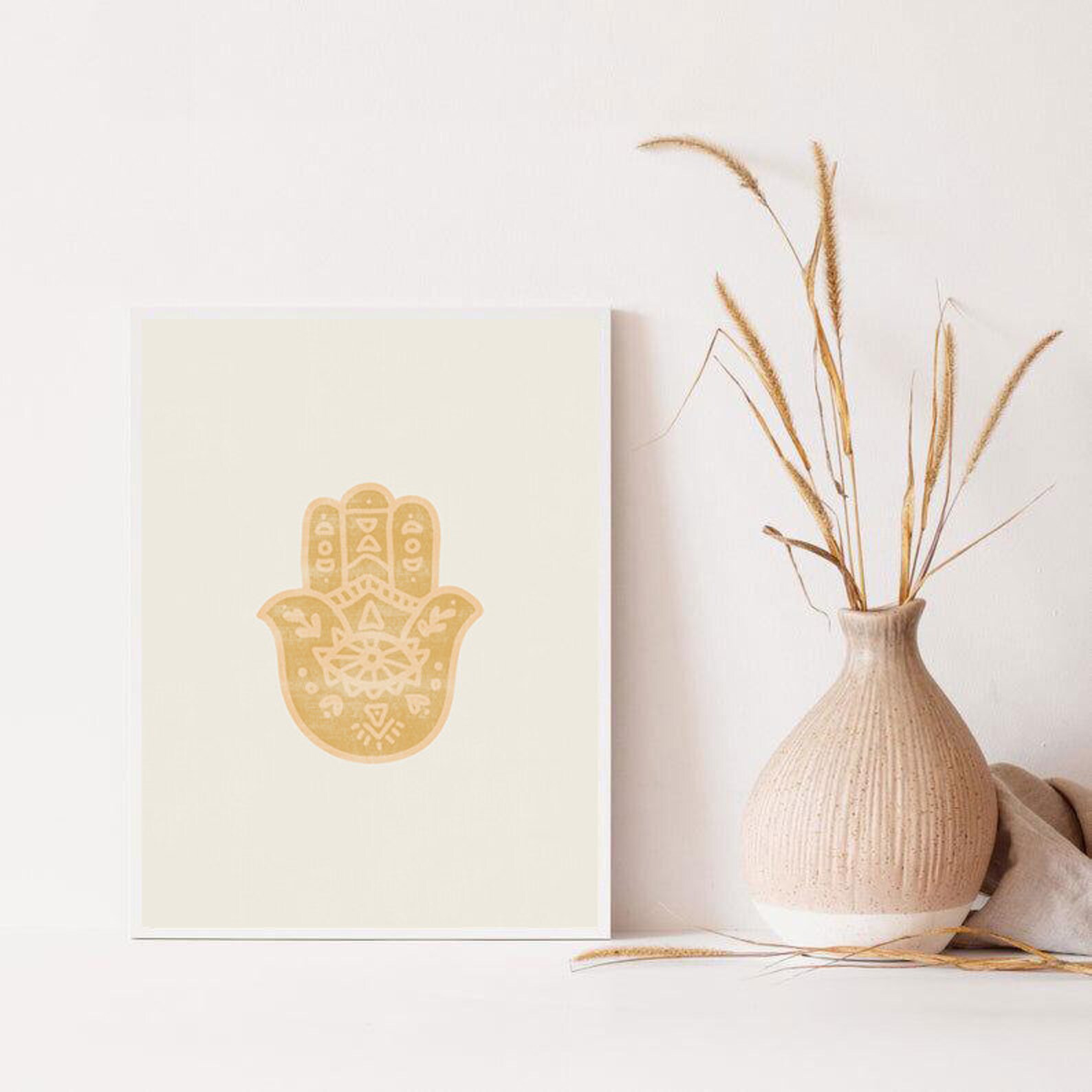 Palm hand Mustard printable wall art Neutral wall art Boho Etsy