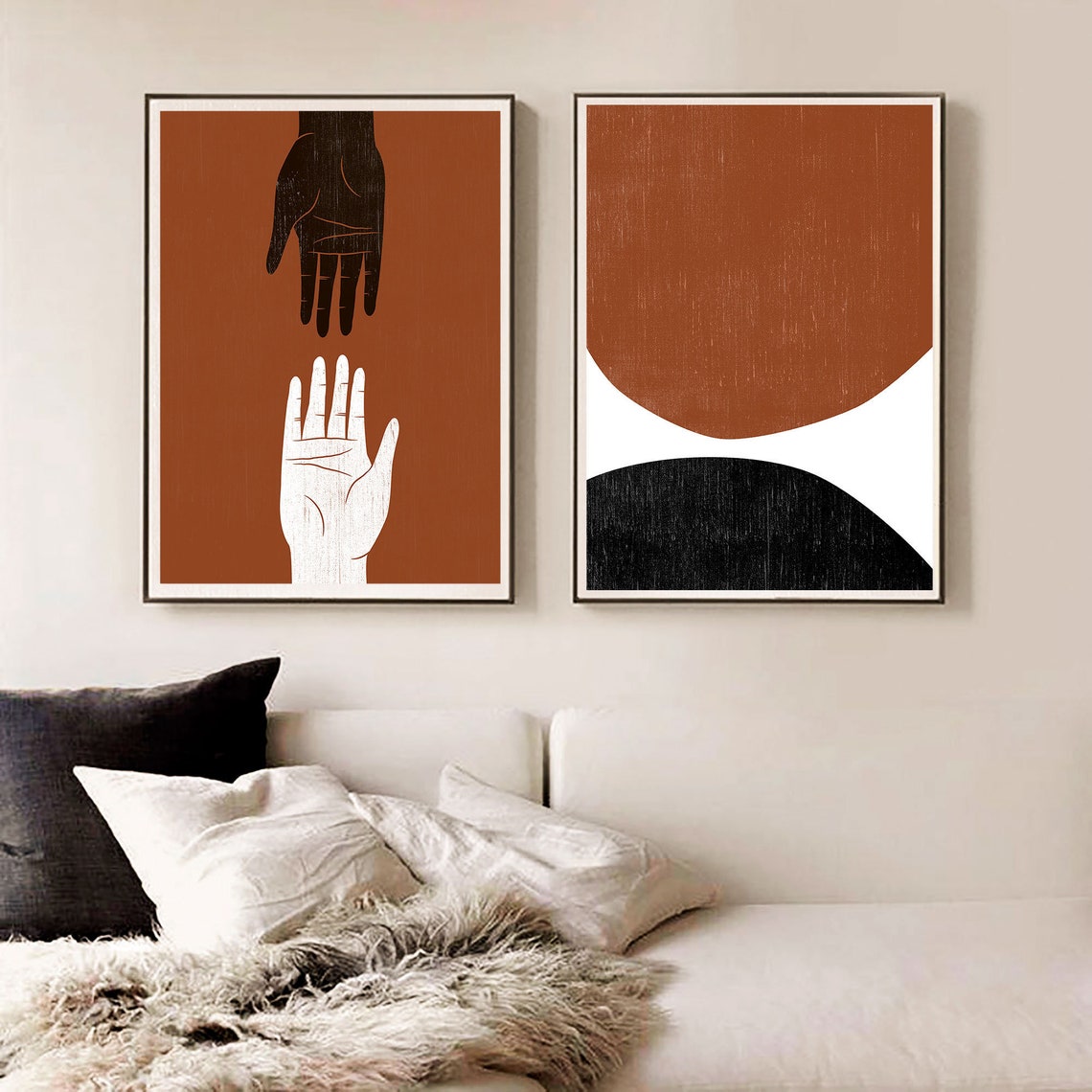 Set of 2 Burnt orange art print Mid century Modern wall art Etsy