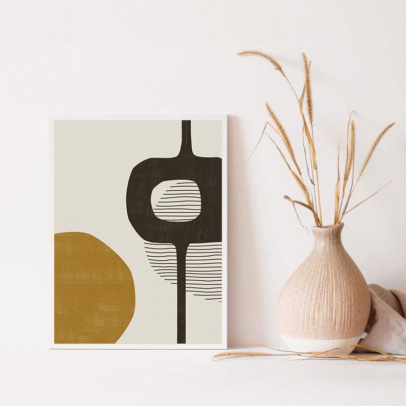 Black White Yellow wall art Geometric mid Century art Abstract Etsy