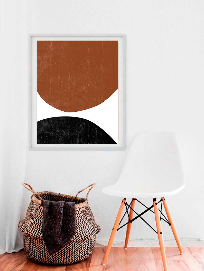 Set of 2 Burnt Orange Art Print Mid Century Modern Wall Art Etsy