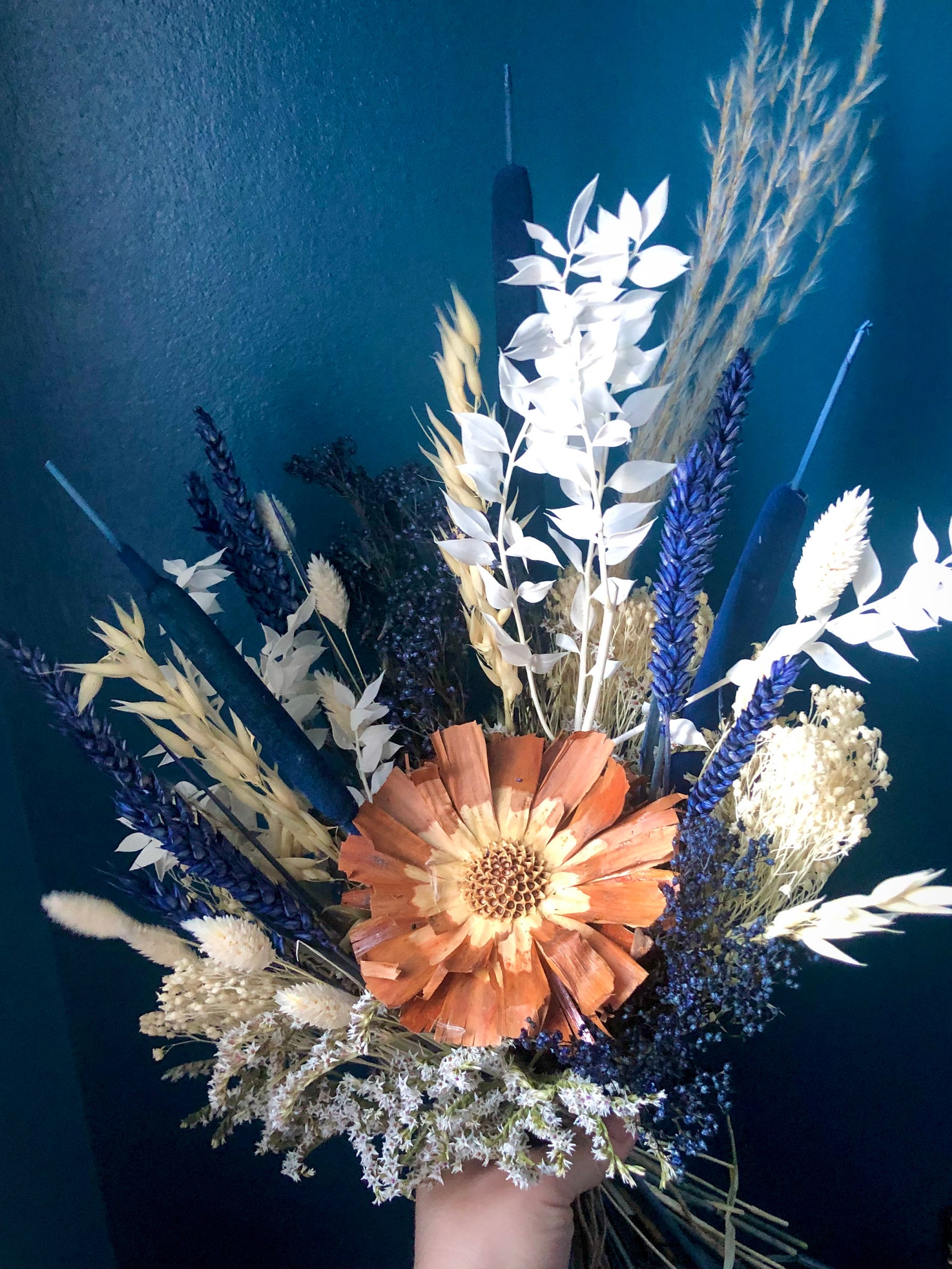 Navy Dried Flower Bouquet Blue Dried Flower Arrangement Etsy