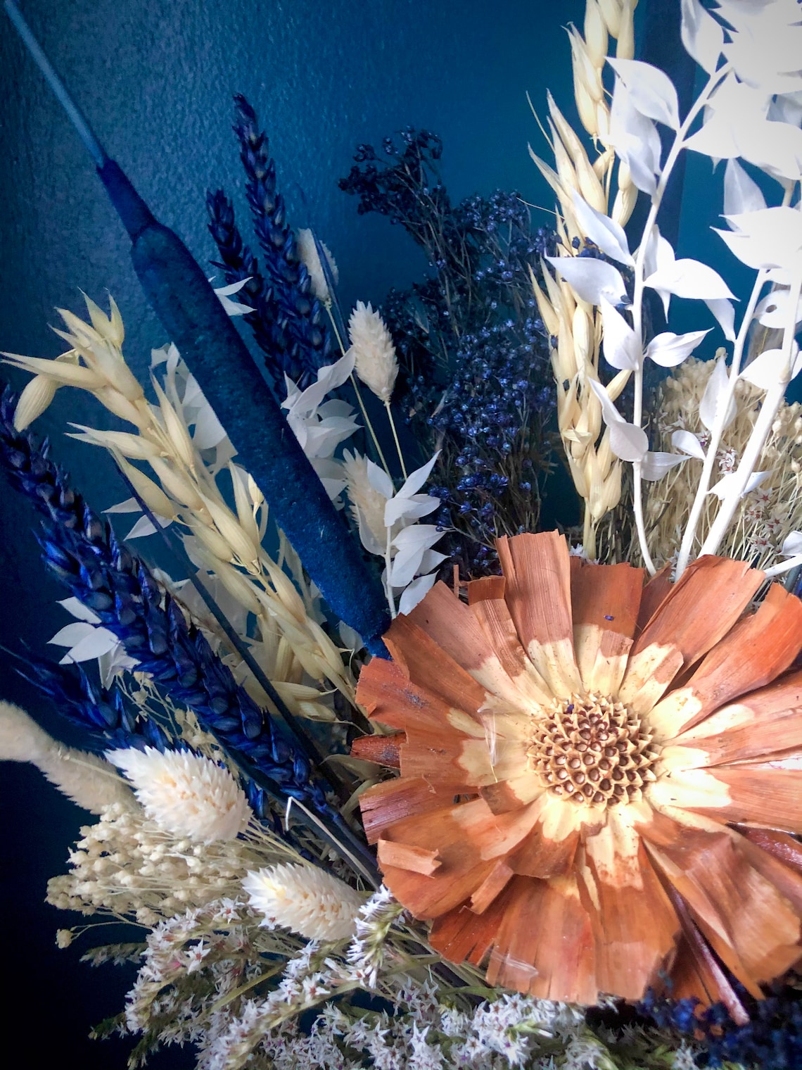 Navy Dried Flower Bouquet Blue Dried Flower Arrangement Etsy