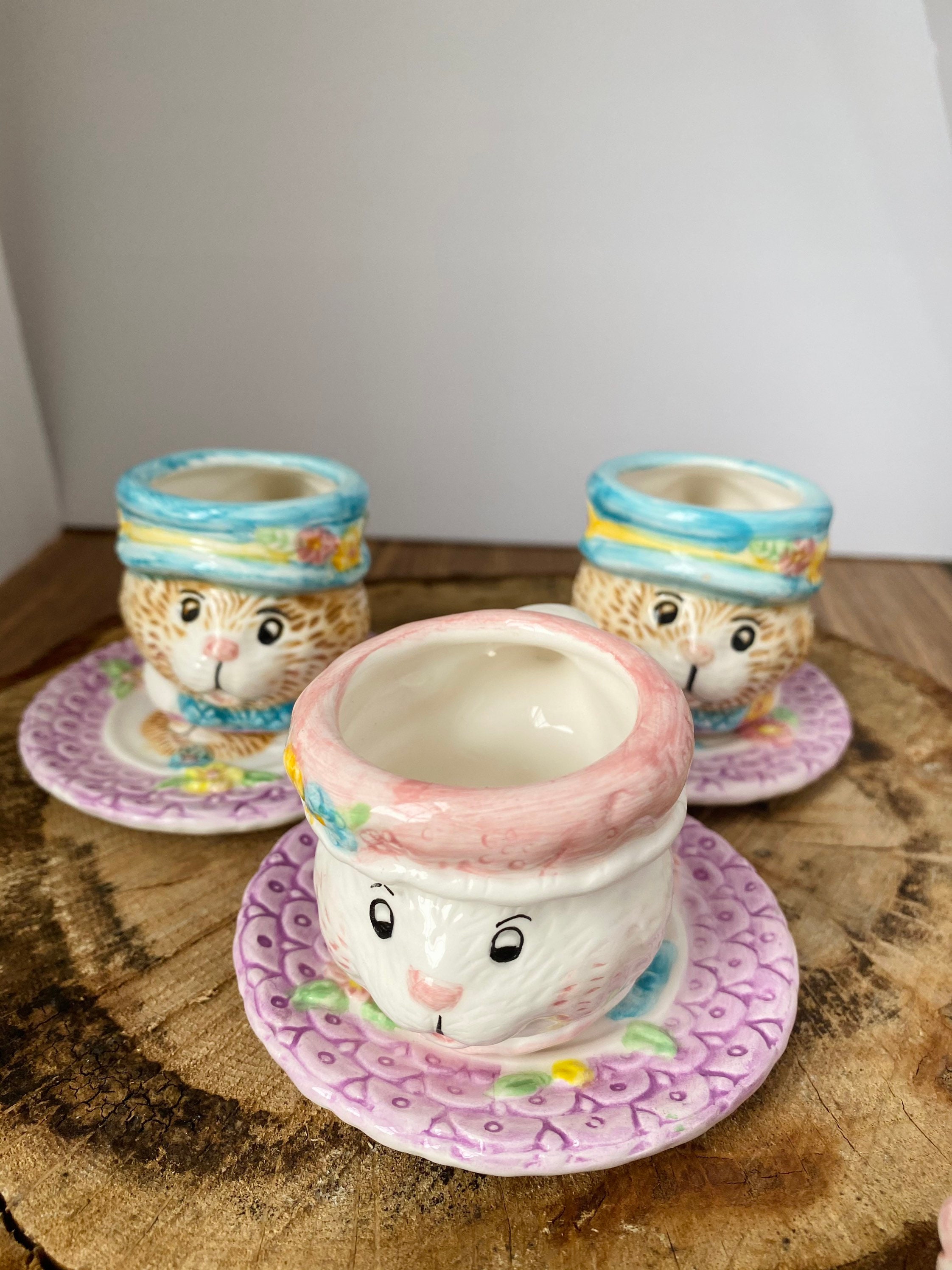 15 PC Set of Ceramic Hand Painted Easter Bunny Rabbit Tea Set Etsy