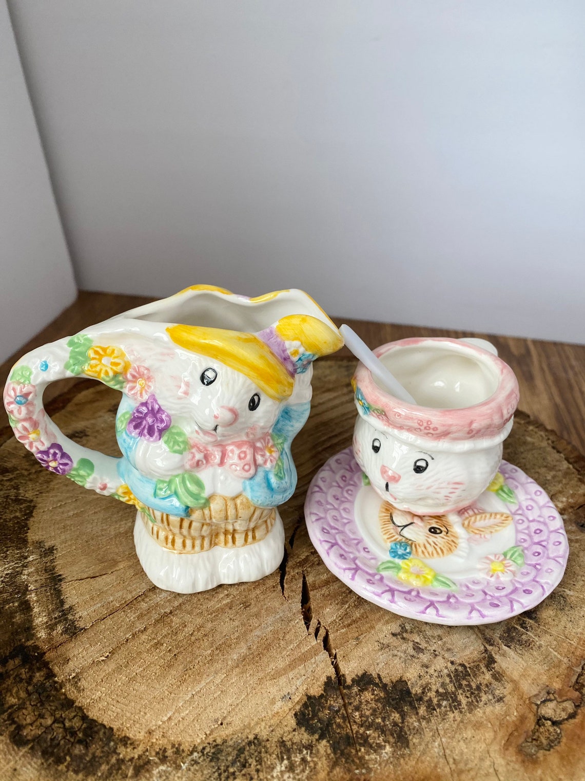 15 PC Set of Ceramic Hand Painted Easter Bunny Rabbit Tea Set Etsy