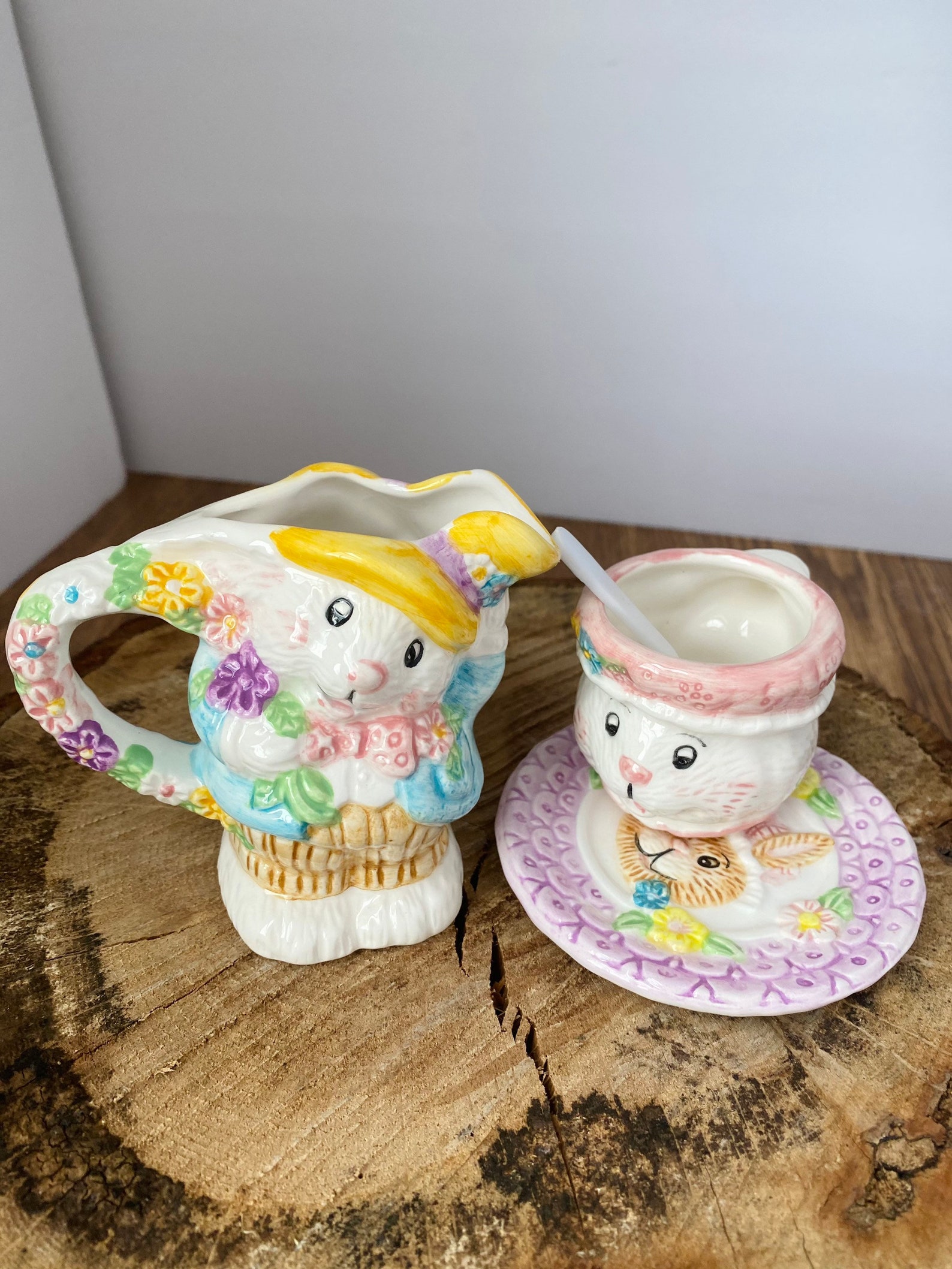 15 PC Set of Ceramic Hand Painted Easter Bunny Rabbit Tea Set Etsy