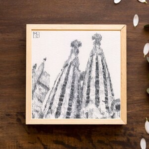 Disegno originale ad inchiostro su carta de "La Sagrada Familia", Barcellona