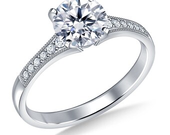 Round Engagement Ring in 14k Solid Gold / 2.20 CT Moissanite Engagement Rings / 4-Prong Solitaire Moissanite Ring / Gold Promise Ring