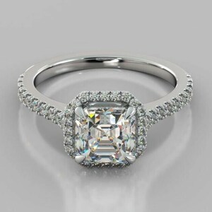 Asscher Shaped Moissanite Engagement Ring, Solitaire Ring, Wedding / Bridal Ring Set, Solid White/Yellow/Rose Gold, Minimalist Dainty Ring