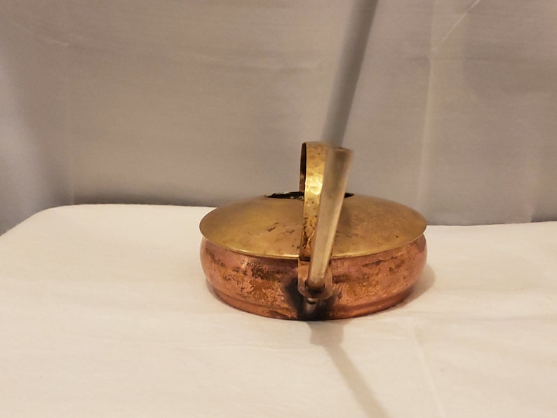 Mid-Century Vintage Brass and Copper Mid-Century Watering Can w Dimpled Handle