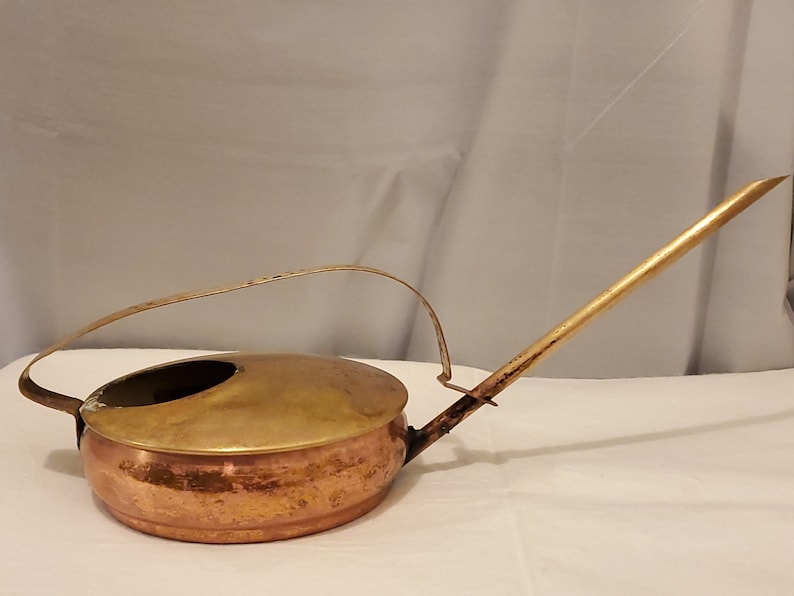 Mid-Century Vintage Brass and Copper Mid-Century Watering Can w Dimpled Handle