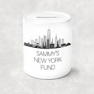 Personalised Money Pot, New York Fund, Holiday Savings Pot, Personalised Piggy Bank, Money Saving Pot, Personalised Gift, Travel Fund