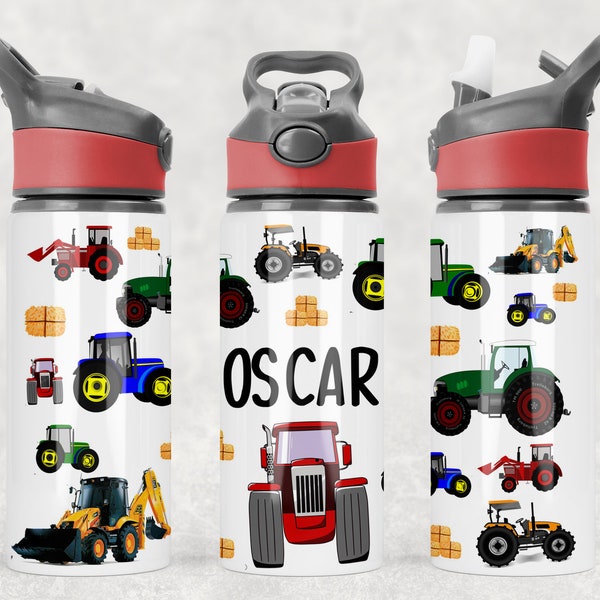 Personalised Tractors Water Bottle, School Water Bottle, Personalised Water Bottle, Boys Bottle, Gift For Him, Diggers, Nursery Drink Bottle