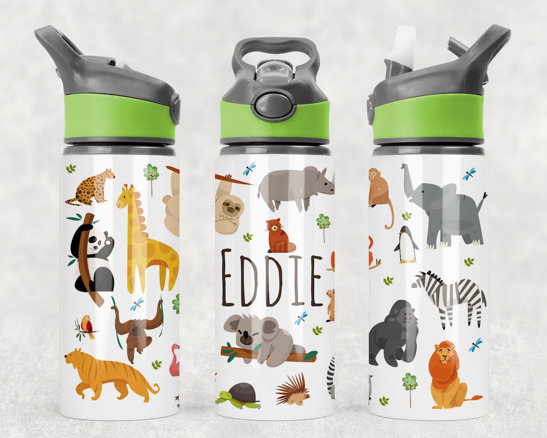 Personalised Zoo Animals Water Bottle, School Water Bottle