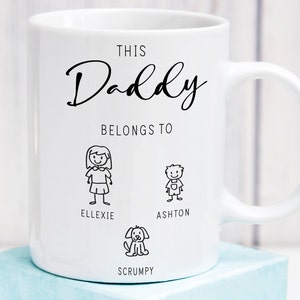 Personalised Daddy Mug, Cute Fathers day Gift, Personalised Gift for Him, Fathers Day Mug, Stick Family Design, Personalised Grandad Gift