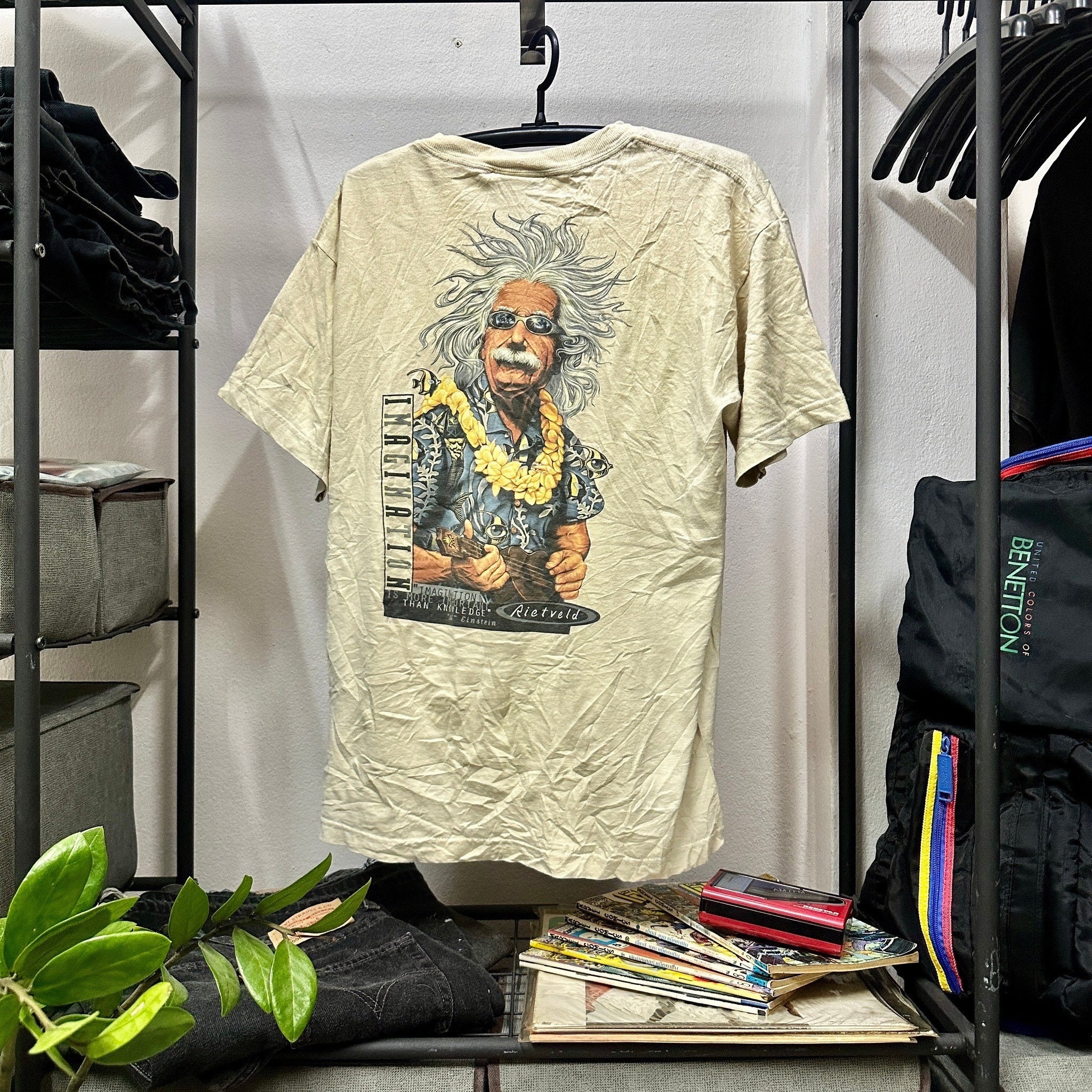 トップス 90s  Einstein vintage shirt Vintage 90's Albert Einstein Shirt / Hawaii Surfer Paradise Punk