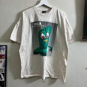 Vintage Gumby Milk T-shirt zeldzame jaren 90 Logotel origineel 1996 Cartoon TV Promo zeldzame maat XL