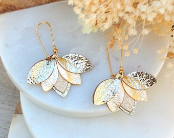 Capucine earrings in gold-tone leather - Women's jewelry, wedding gifts, Christmas gifts - Handmade creation - Agatiz
