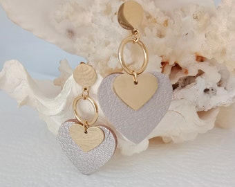 Heart earrings Love light brown leather - Women's jewelry - Wedding gift, parties, Christmas jewelry, ceremony, leather wedding AGATIZ